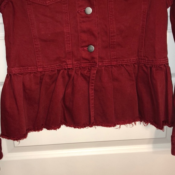 Burgundy Jean Jacket with Ruffle Bottom (Size- S) - Picture 5 of 6